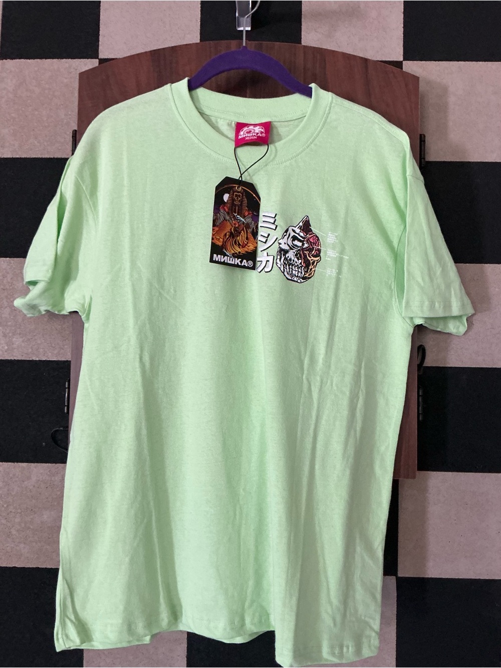 Mishka Light Neon Green Short Sleeve Graphic Tee NWT Medium